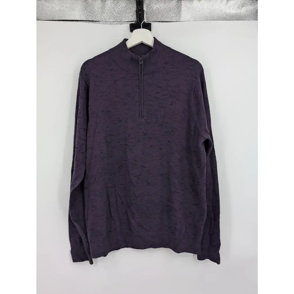 Nordstrom Men's Shop Large Purple Black Cotton Cashmere Quarter Zip Sweater